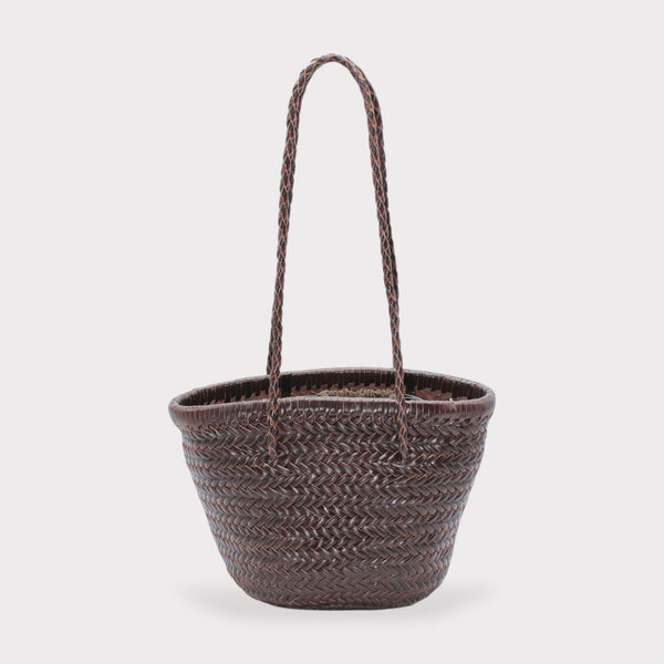 <tc>Carmel - Borsa a secchiello a tracolla in pelle intrecciata a mano Cioccolato</tc>
